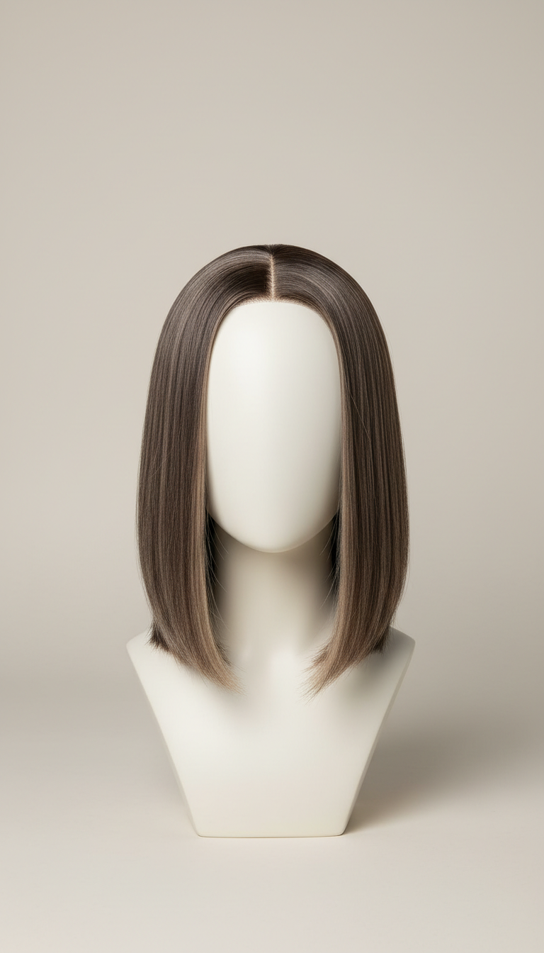Straight long bob with hand-tied part